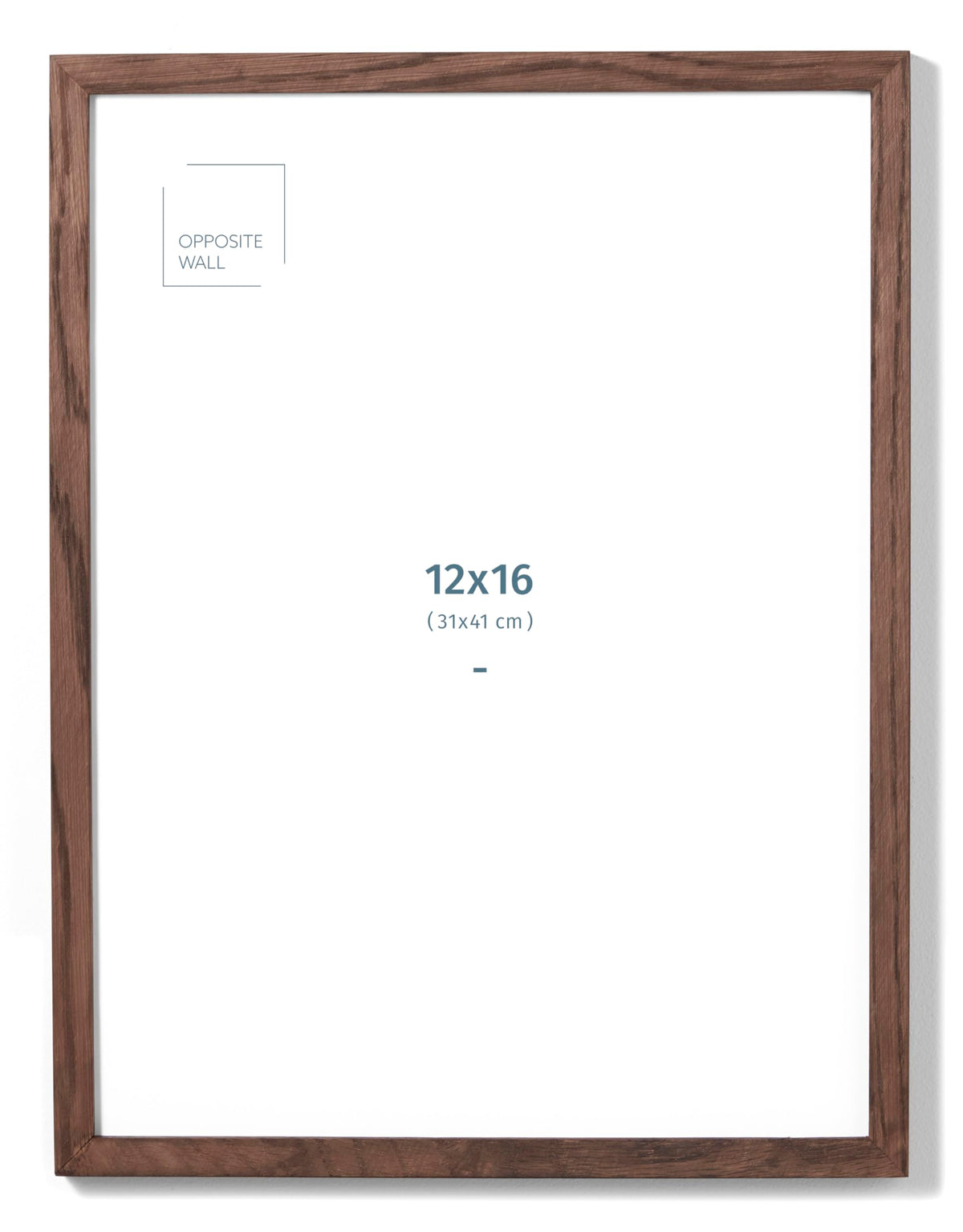 Opposite Wall front view showing dark oak frame and slim profile, elegant display
