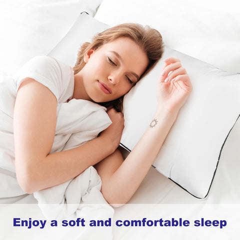 Opposy stacked pillows next to ruler showing queen size scale