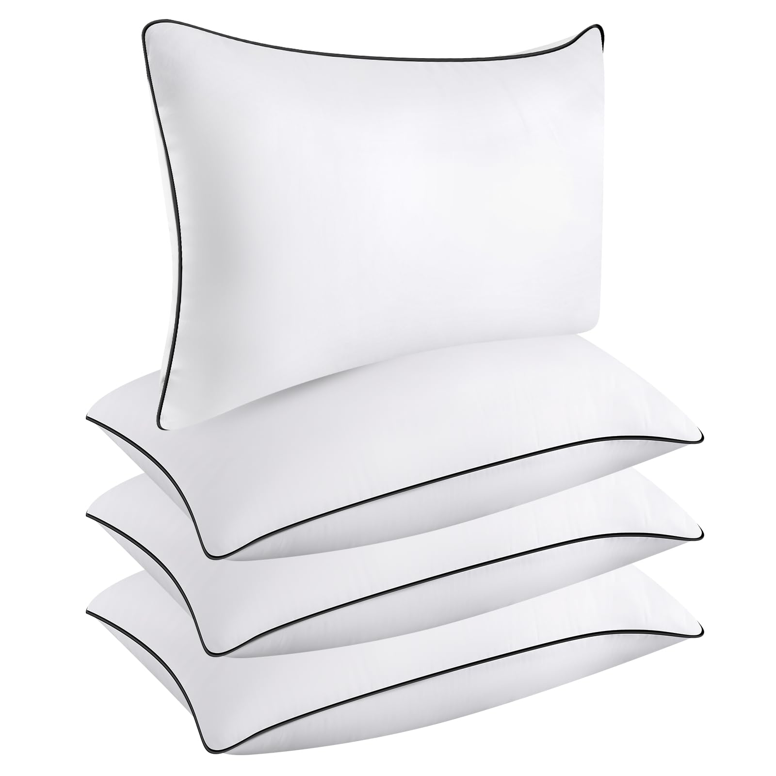 Opposy front view of four queen pillows showing hotel-quality comfort