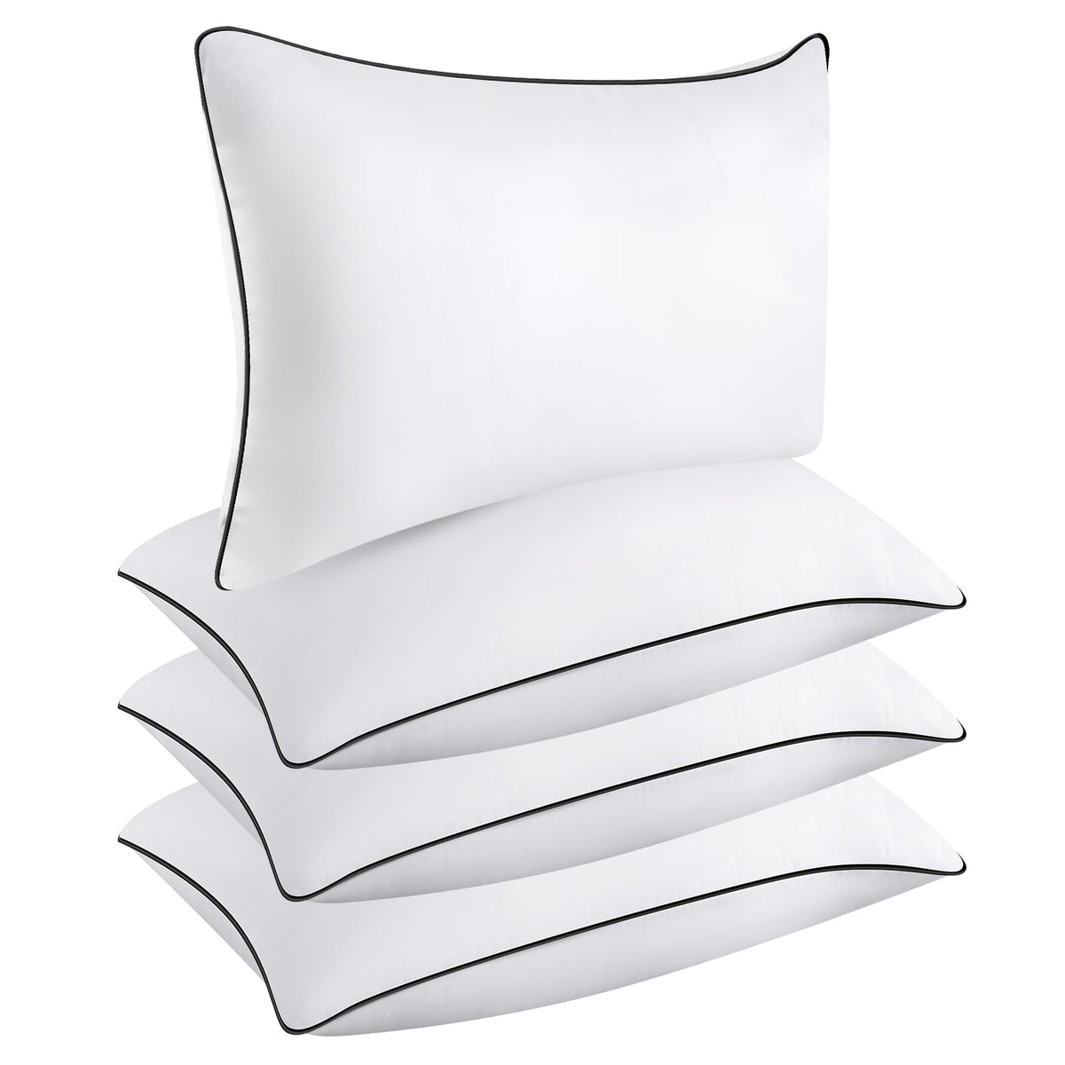 Opposy front view of four queen pillows showing hotel-quality comfort