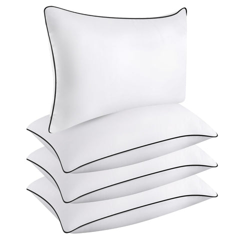 Opposy front view of four queen pillows showing hotel-quality comfort