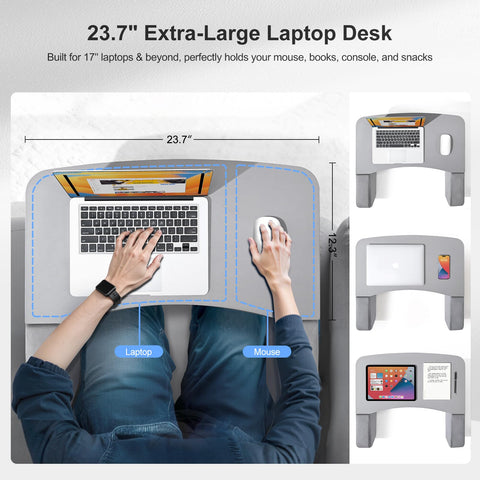 OPTIXCELL laptop and mouse on desk demonstrating space for 17-inch laptop