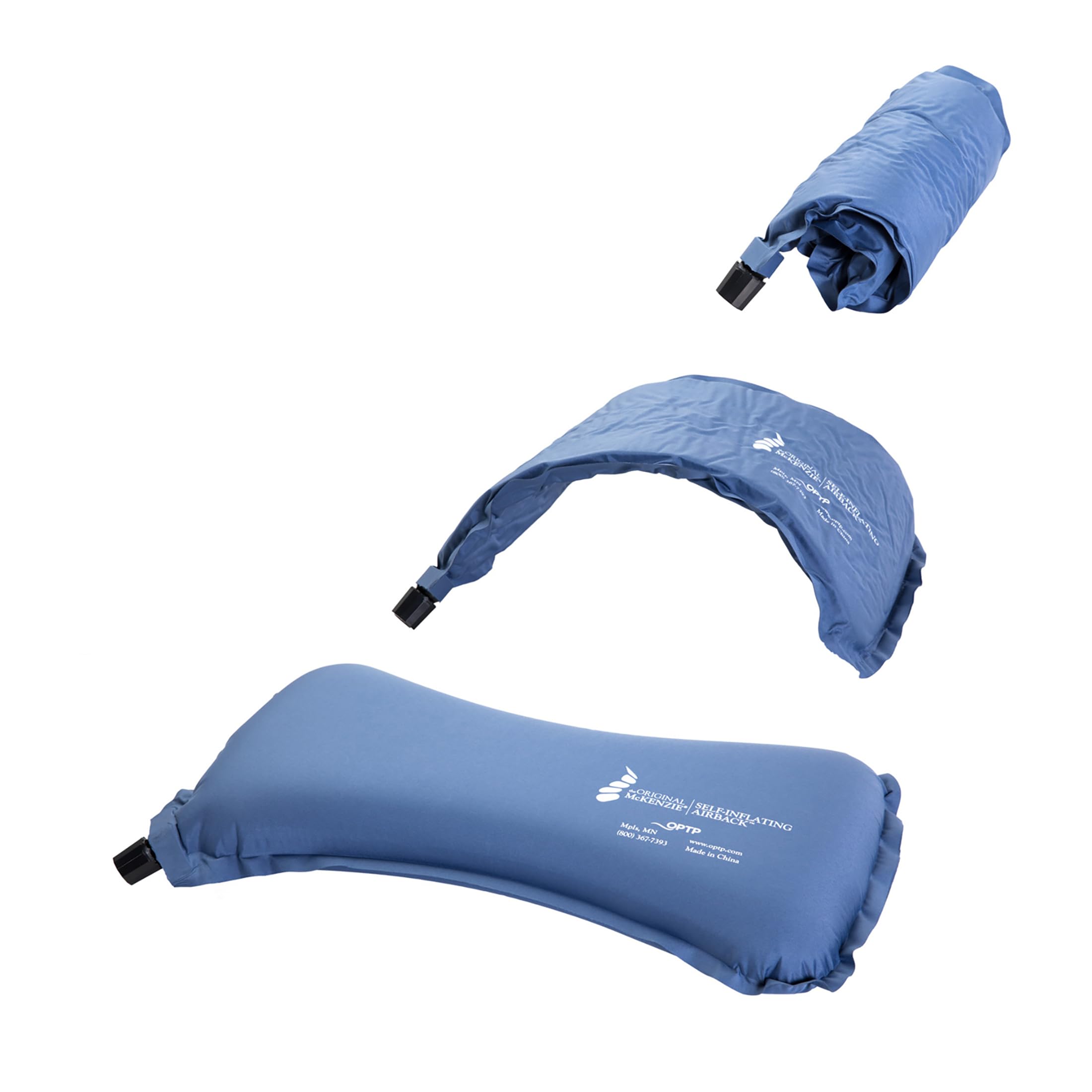 OPTP AirBack next to hand to show size and convenient portability