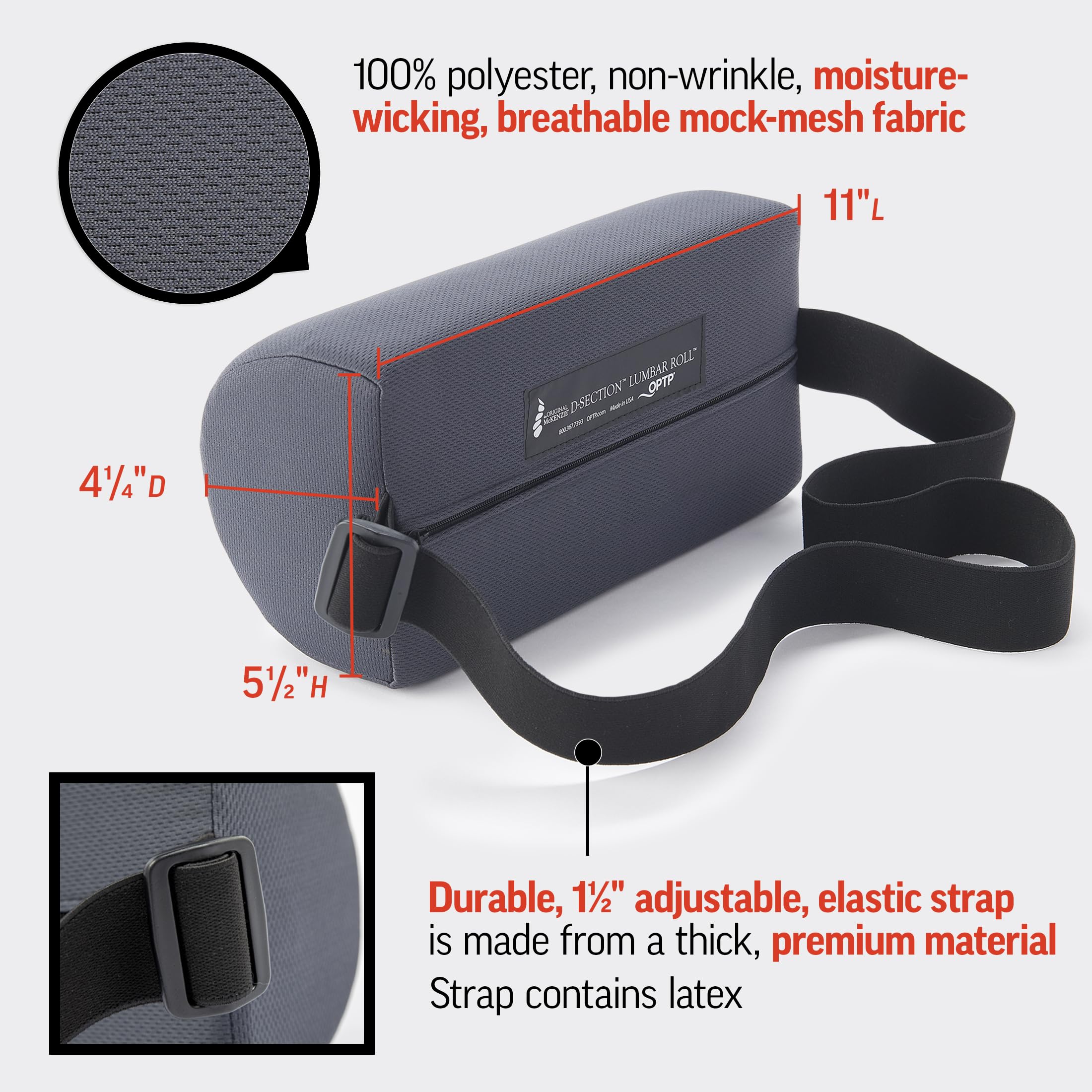 OPTP lumbar roll attached to office chair demonstrating posture benefit