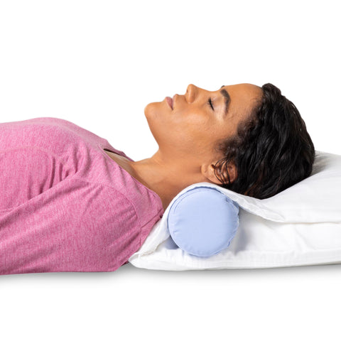 OPTP McKenzie cervical roll used by side sleeper for shoulder-neck support