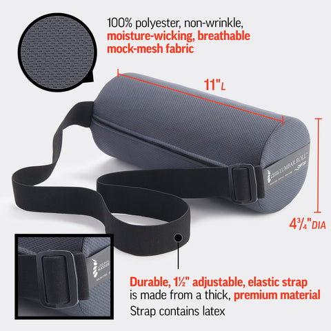 OPTP McKenzie lumbar roll placed on an office chair providing posture support