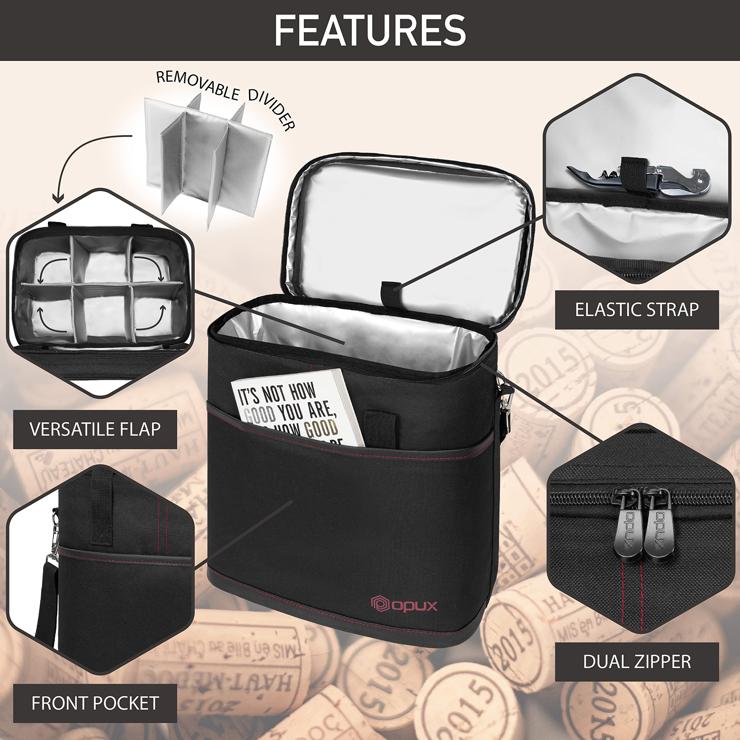 opux removable divider and padding detail protecting bottles from impact
