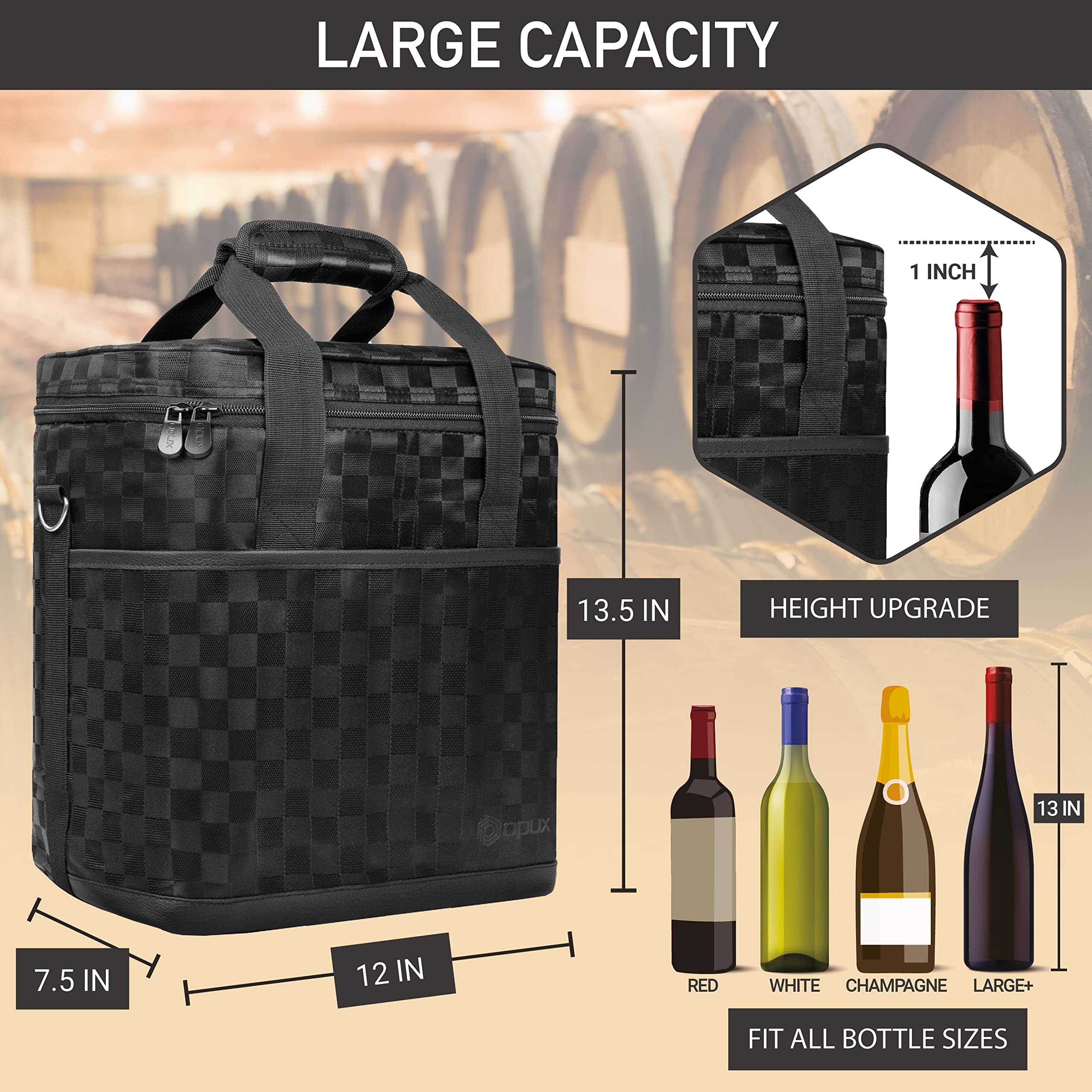 opux interior with removable divider demonstrating padded bottle protection