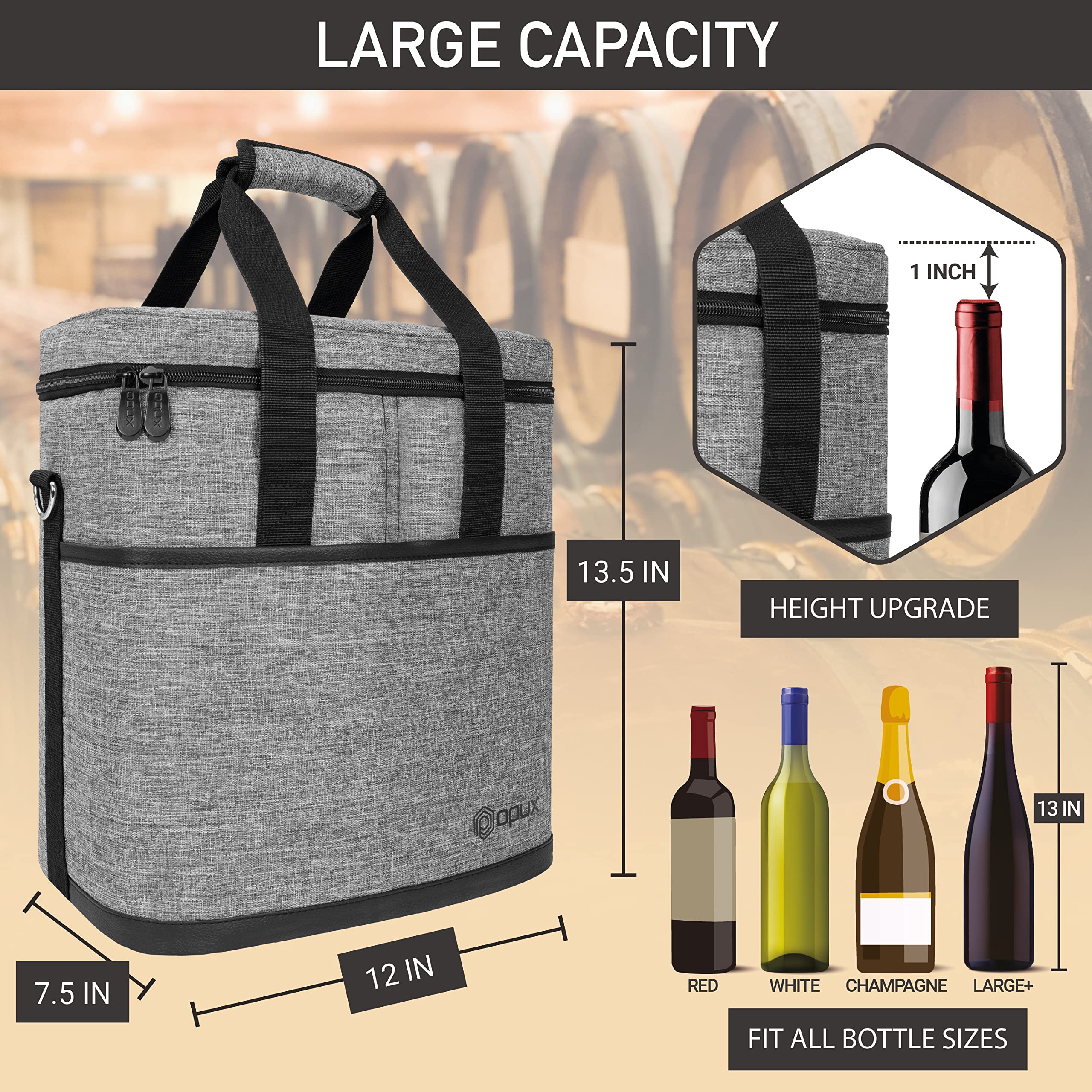 opux interior padded divider protecting bottles, reduces breakage benefit