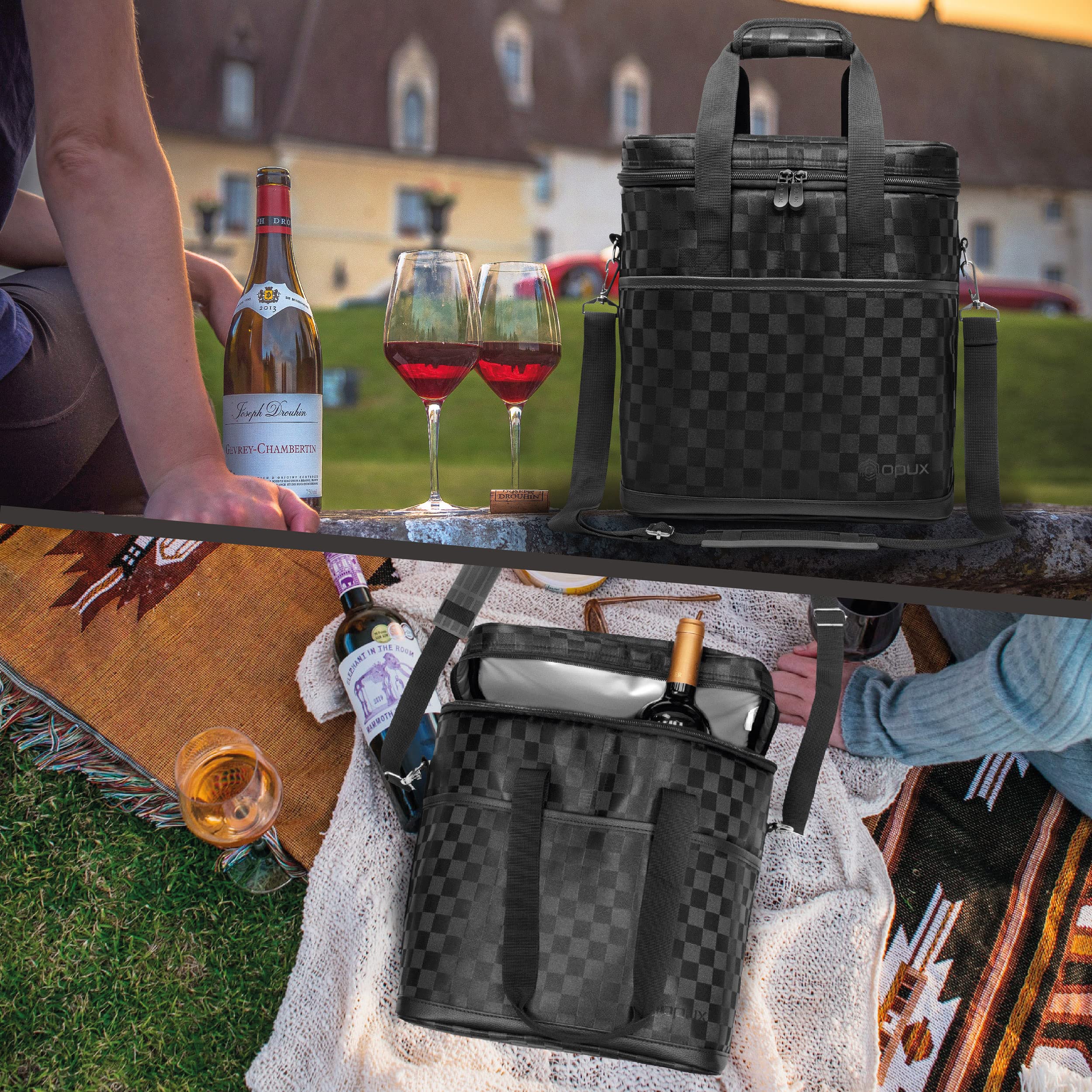 opux tote in a picnic setting conveying chilled drinks ready for outdoor use