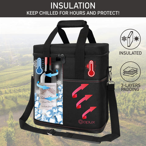 opux open top zipper revealing insulated cavity for chilled bottles and spill control
