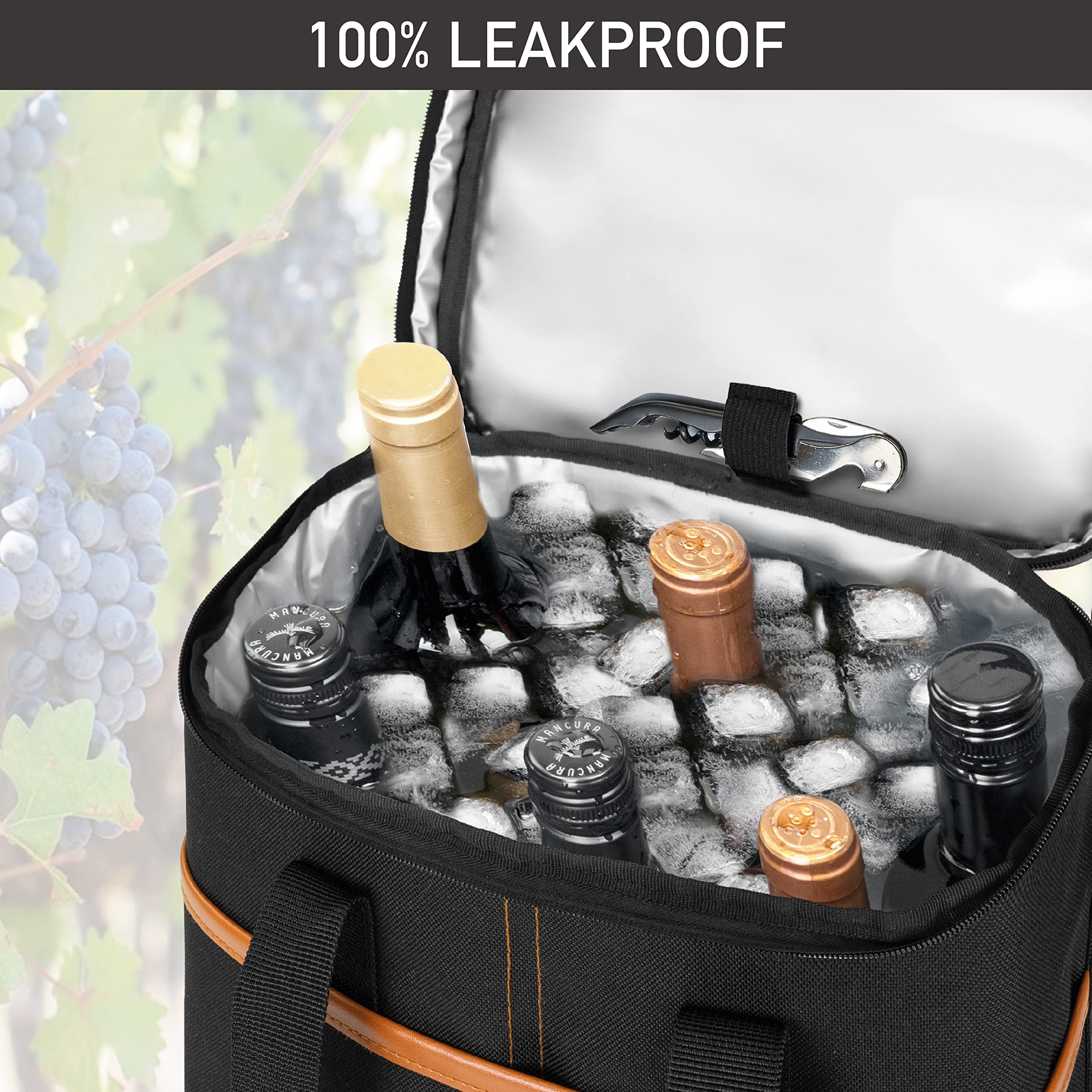 opux zippered front pocket holding corkscrew and accessories for convenience