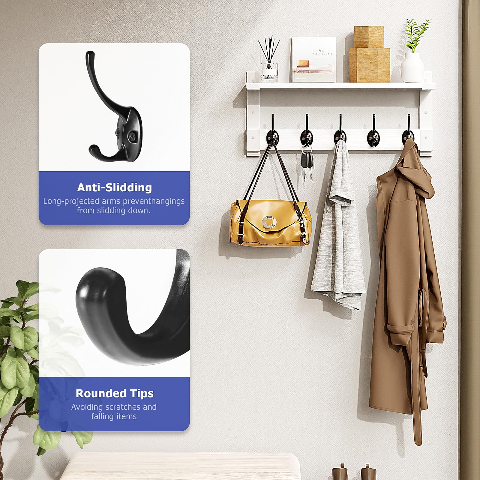 Oraich metal hook detail close-up, brand ensures durable hanging strength