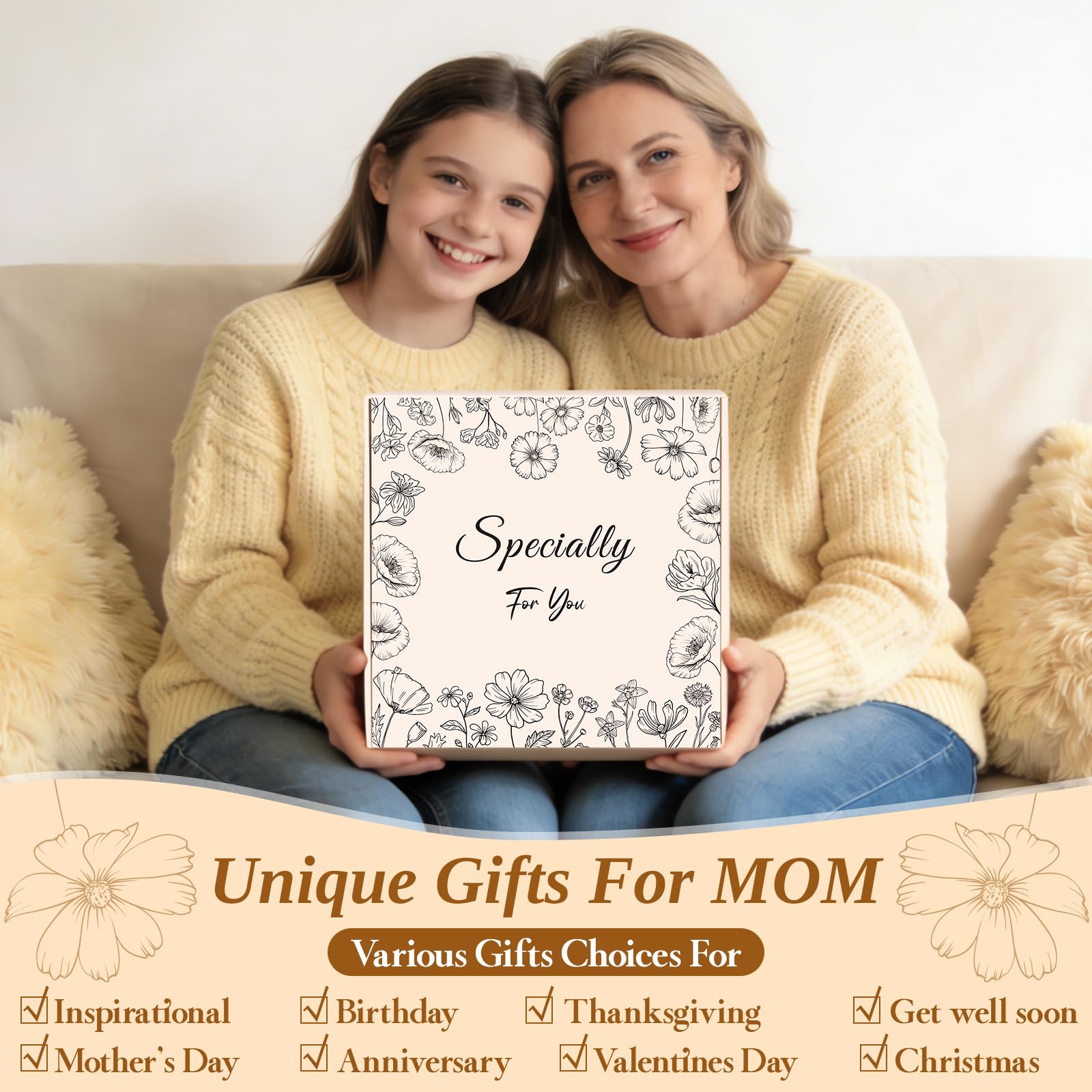 Oralaqua lifestyle image of mom unwrapping the basket capturing joyful reaction