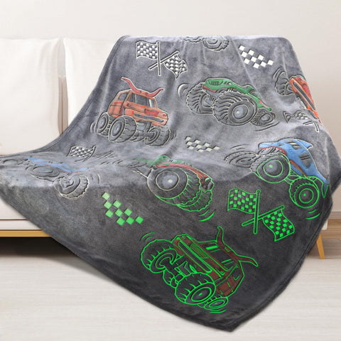 ORDM truck blanket front view showing vehicle pattern and soft comfort