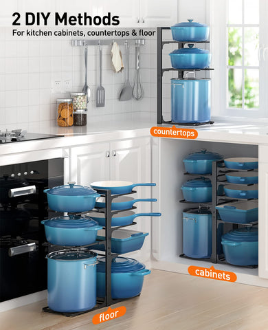 ORDORA adjustable dividers demonstration showing customizable spacing for mixed cookware sizes