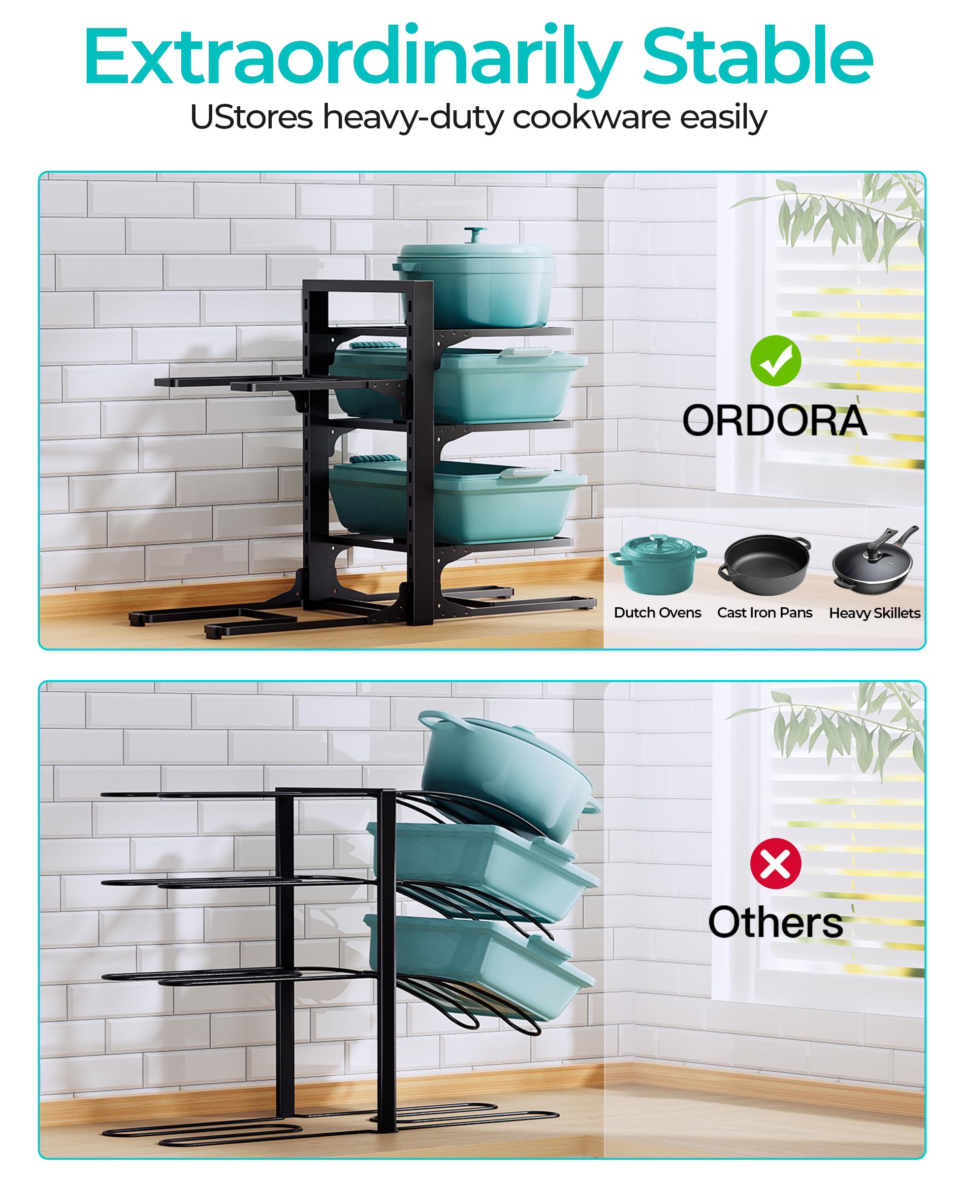 ORDORA lifestyle kitchen countertop setup demonstrating neat cookware organization