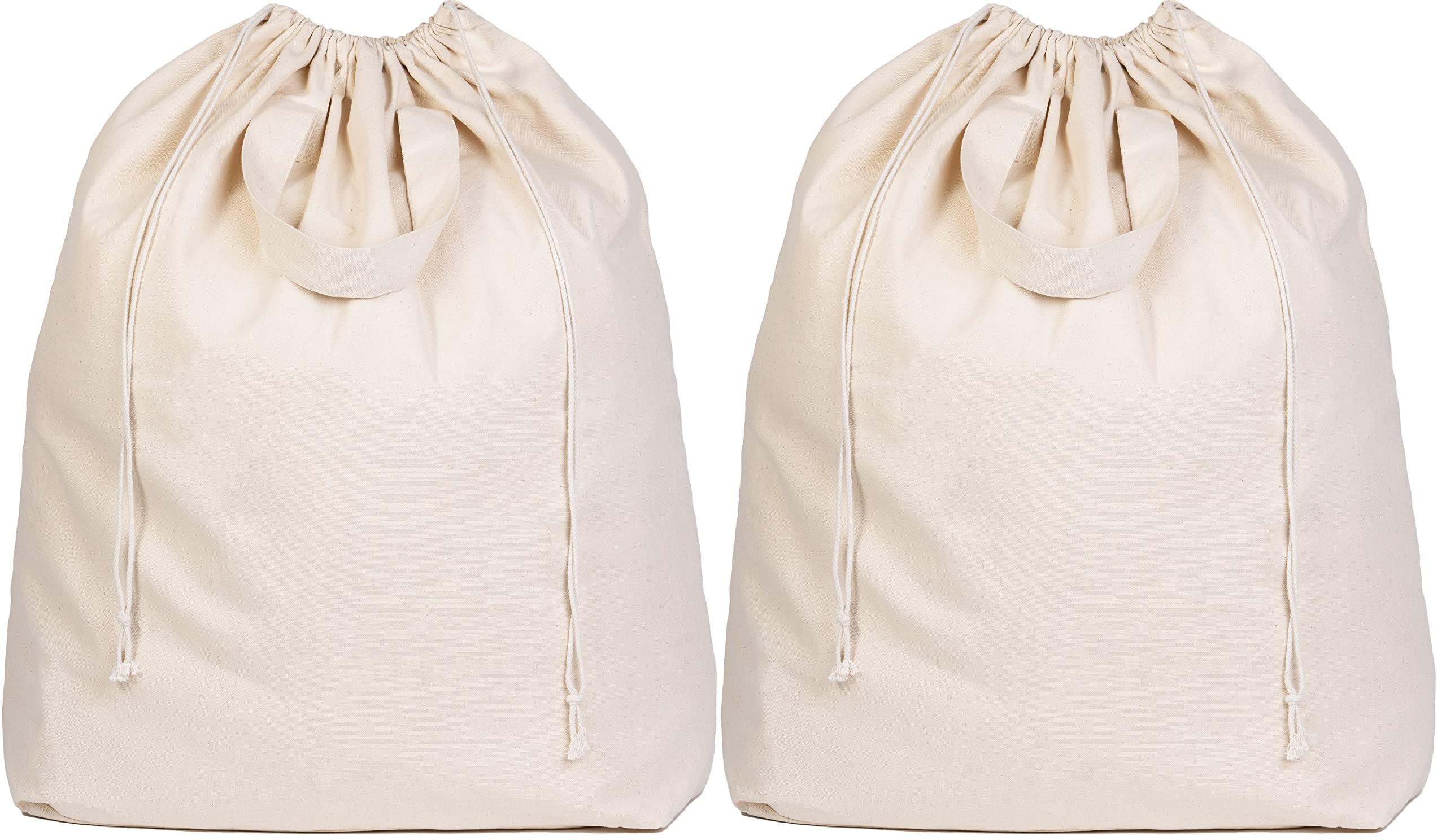 Organic Cotton Mart front view of two XL canvas laundry bags showing size and neutral finish