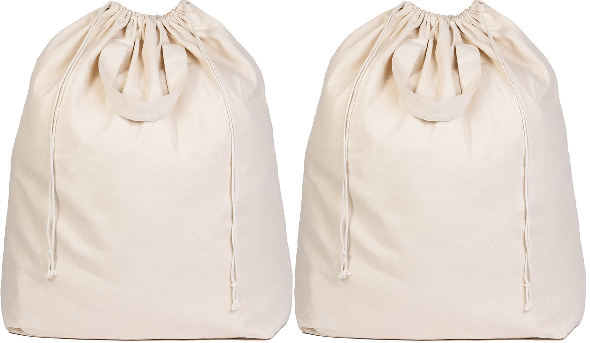 Organic Cotton Mart front view of two XL canvas laundry bags showing size and neutral finish