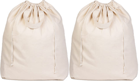 Organic Cotton Mart front view of two XL canvas laundry bags showing size and neutral finish