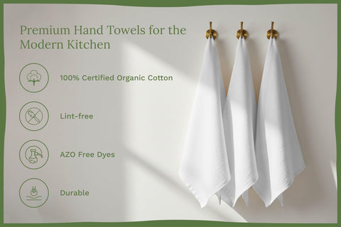 Organic Cotton Mart towel drying dishes in sink demonstrating lint-free finish