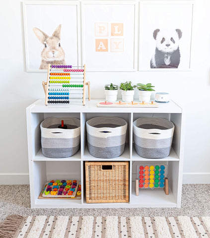 OrganiHaus styled on shelf in living room showing cohesive decor and organization benefit