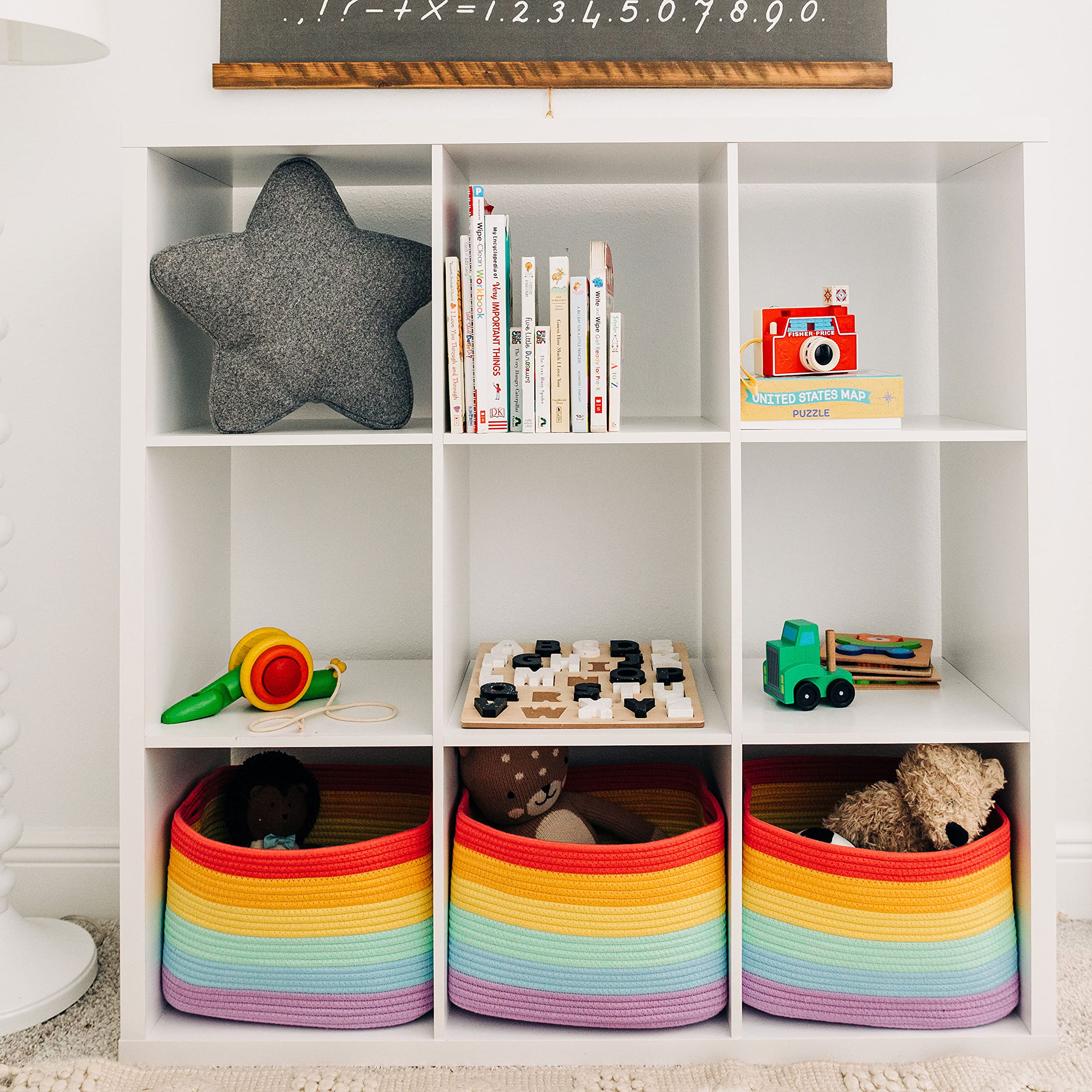 OrganiHaus basket on shelf demonstrating perfect fit for cube organizers benefit