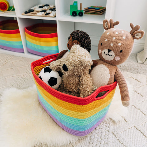 OrganiHaus basket in playroom with toys for quick tidy benefit