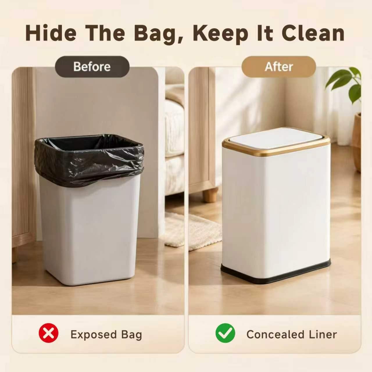 organizelink closeup of swing lid detail highlights easy hands-free disposal