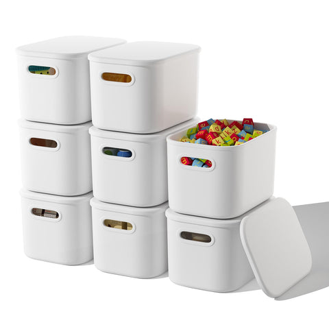 ORGIDOL front view of eight white bins showing neat storage benefit
