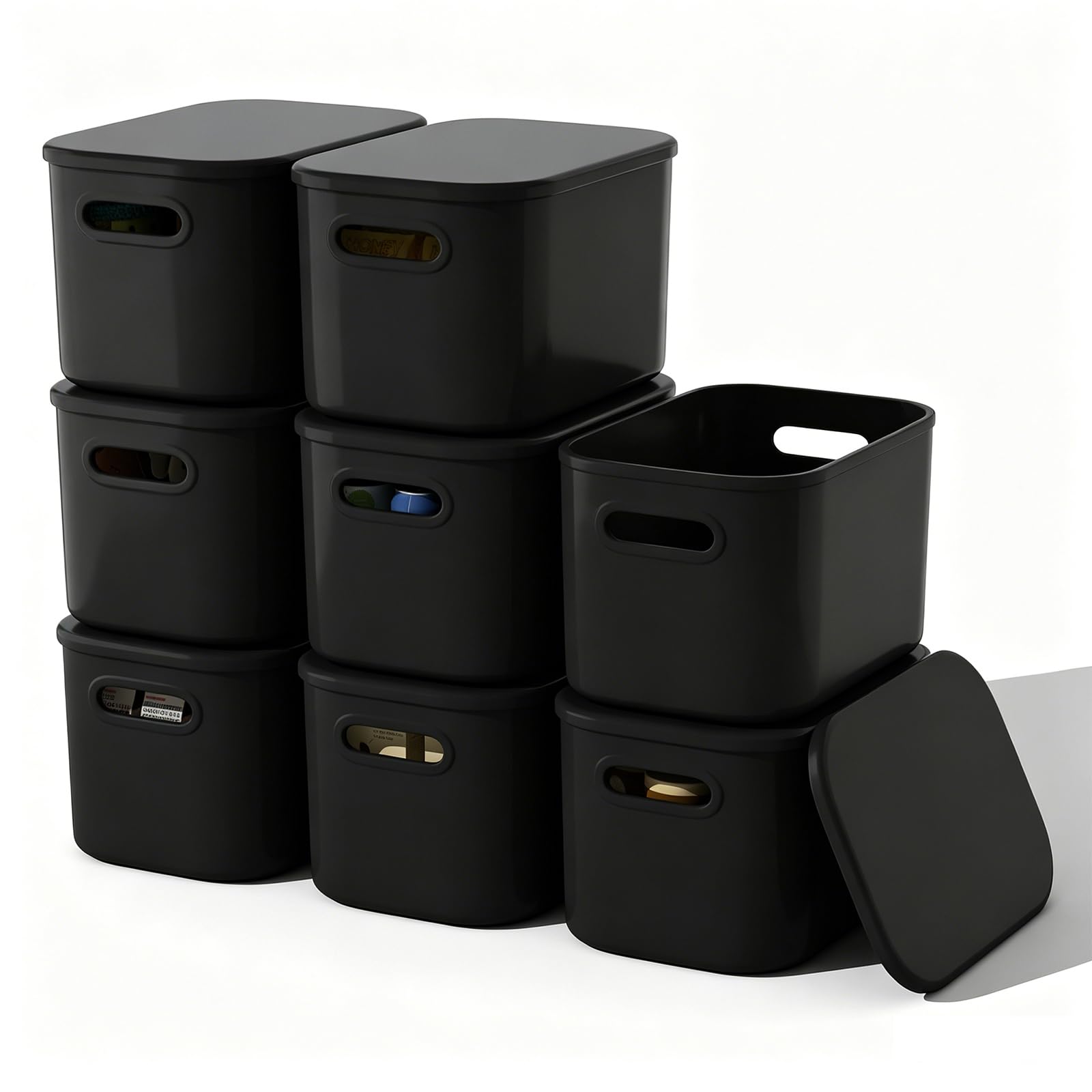 ORGIDOL front view of stacked bins showing tidy storage benefit