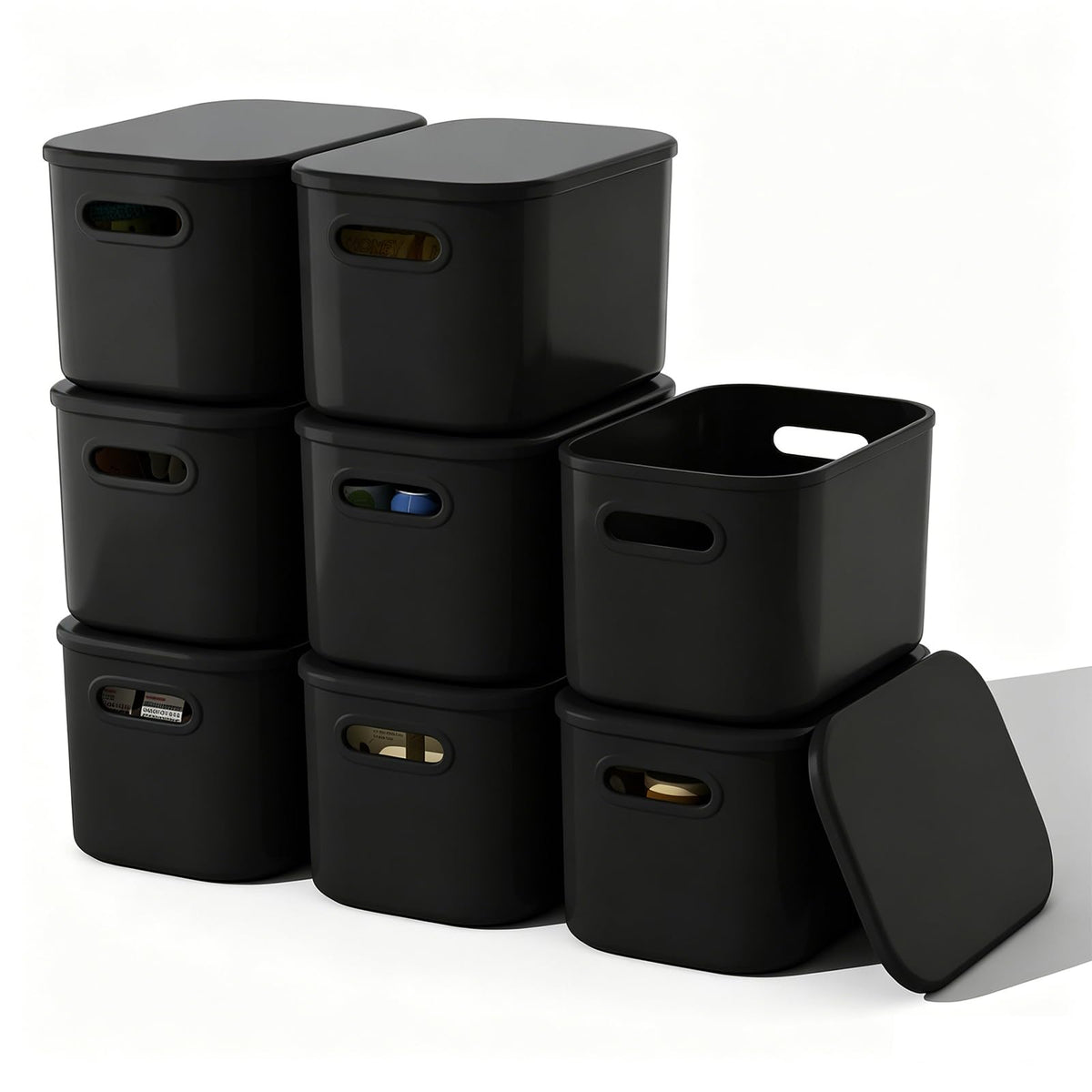 ORGIDOL front view of stacked bins showing tidy storage benefit