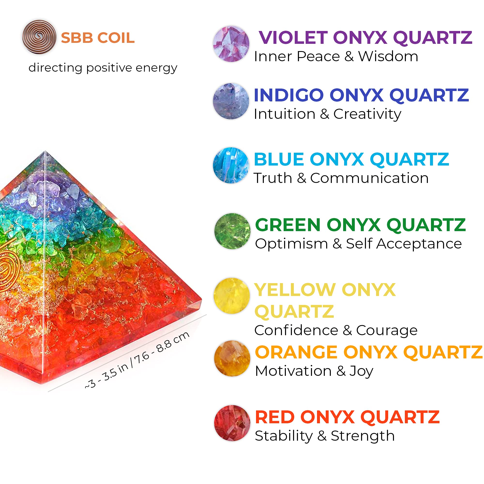 Orgonite Crystals close-up of seven chakra gemstones highlighting color and intentional placement