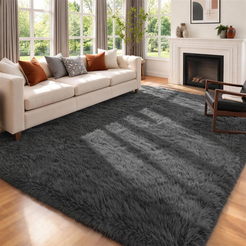 Oriannal front view 6x9 grey rug adds cozy style and warmth