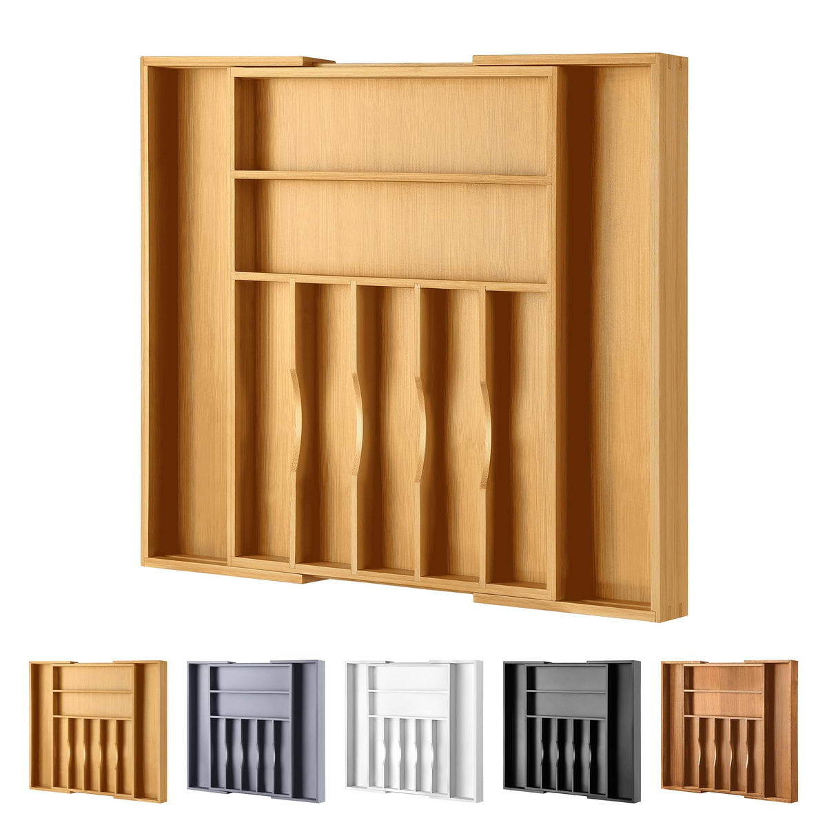 oridom front view of bamboo silverware organizer showing clean design and durable build