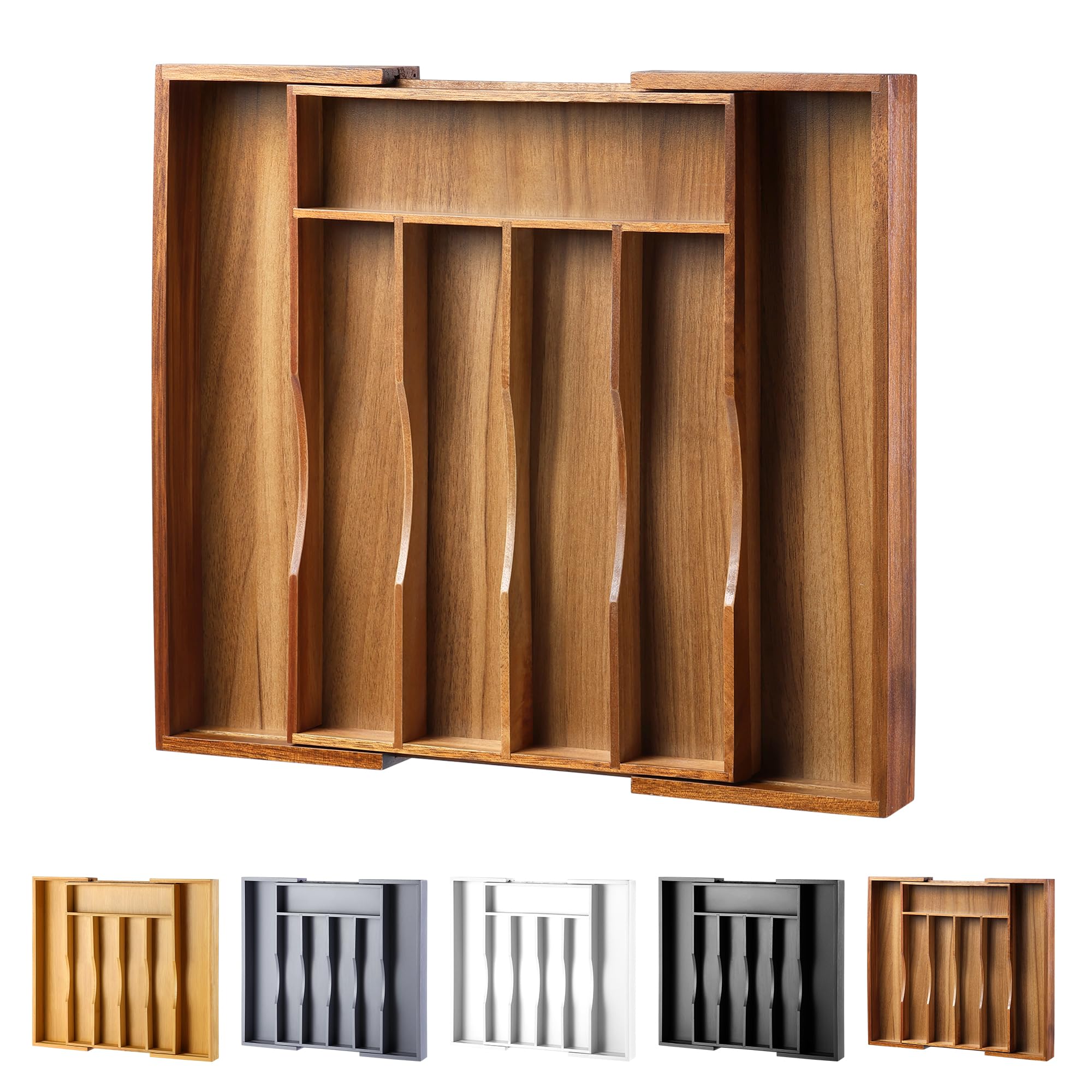 oridom front view acacia cutlery tray showing neat organization benefit