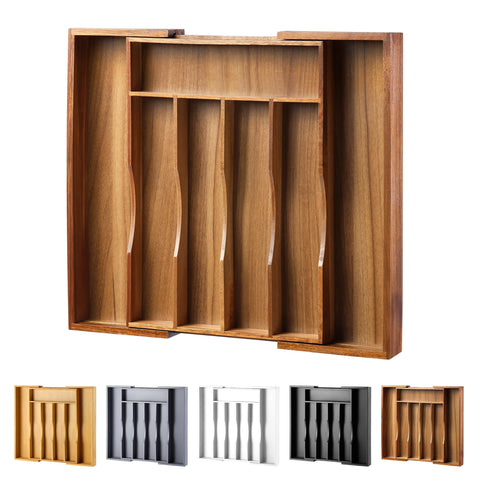 oridom front view acacia cutlery tray showing neat organization benefit