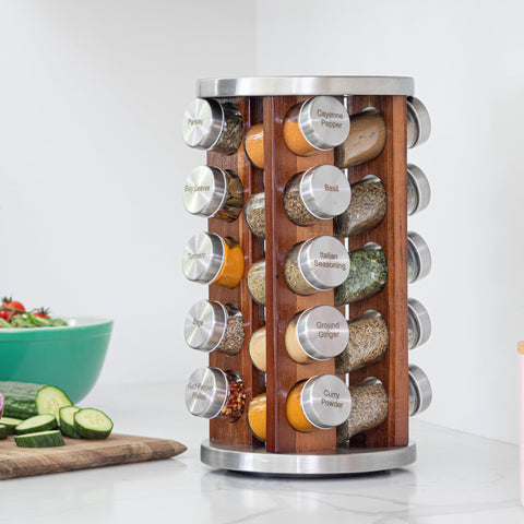 Orii stainless steel lids etched with spice names for quick identification