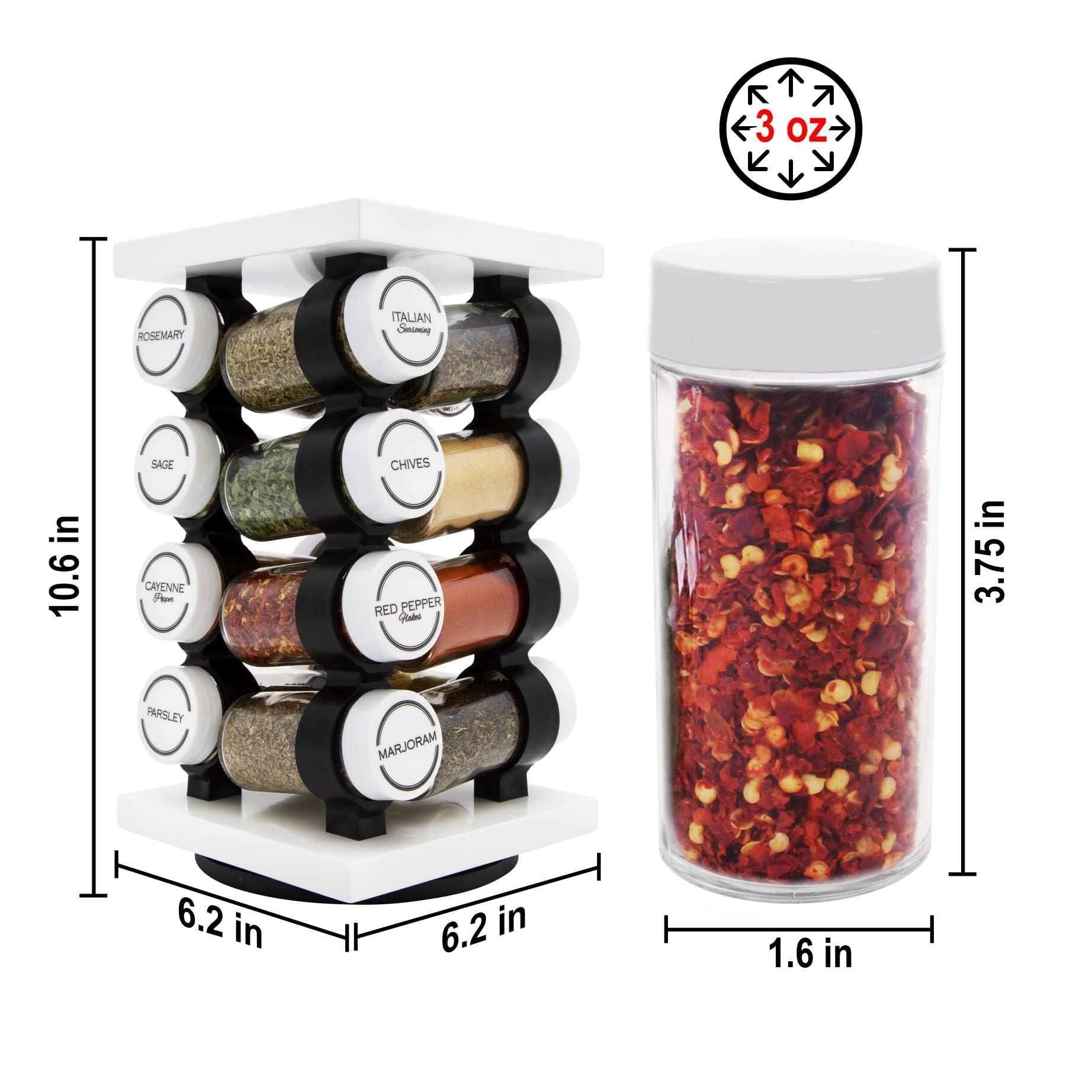 Orii clear glass jar closeup revealing spice color and easy identification