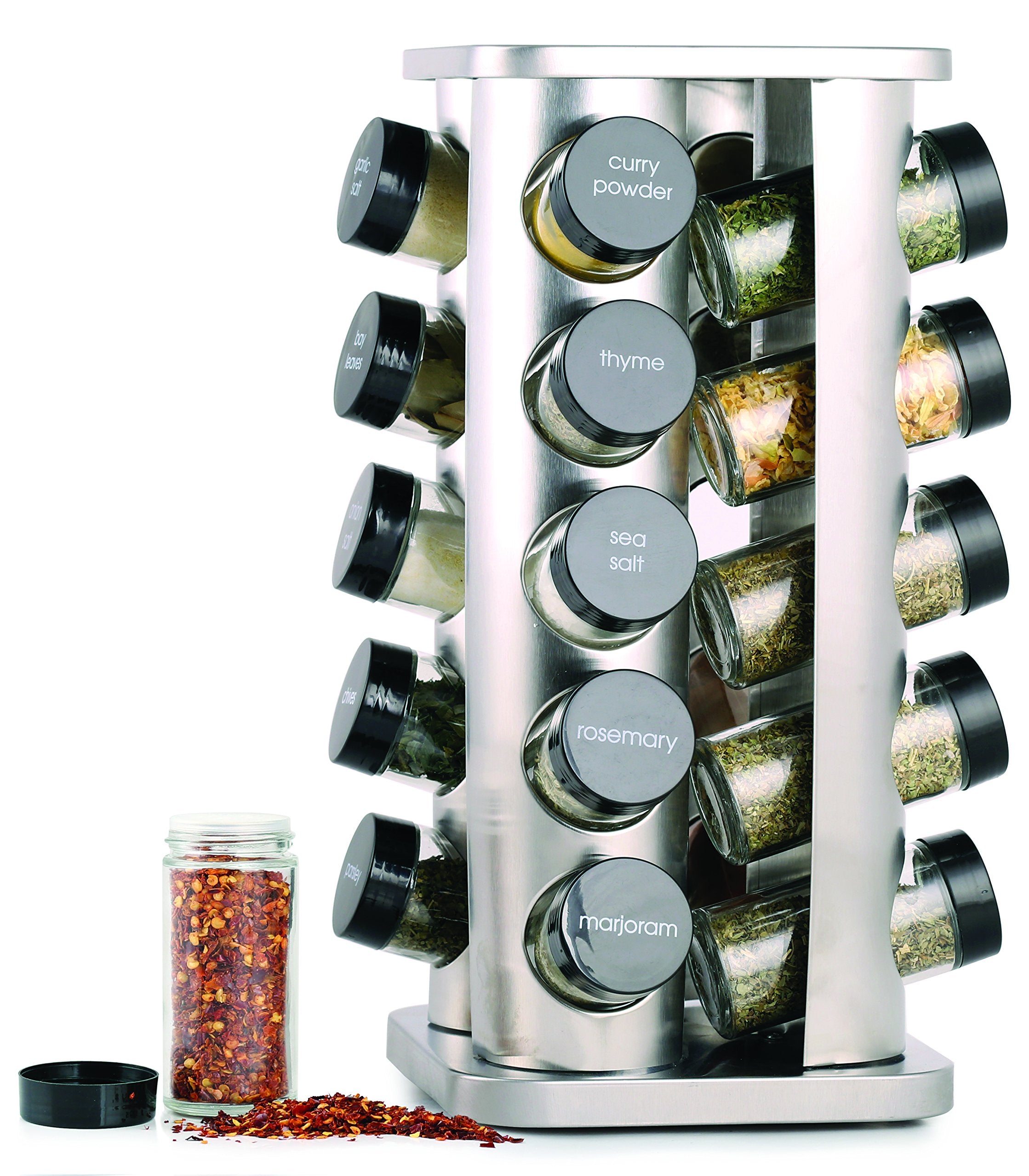 Orii rotating spice rack front view showing organized jars and easy access