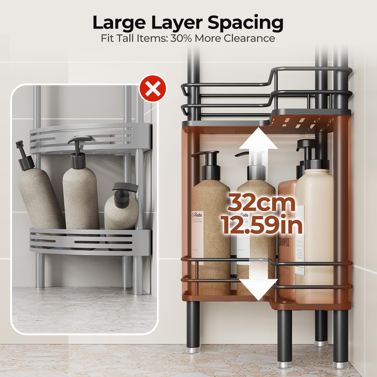 Orimade adjustable bottom leg detail enabling leveling on uneven bathroom floors