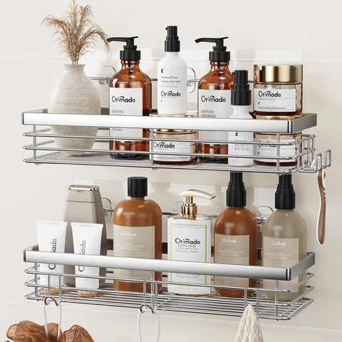 Orimade front view shower caddy shows organized storage and easy access