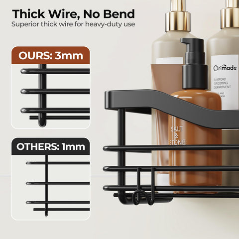 Orimade hooks and basket closeup showing five hooks for towels and razors