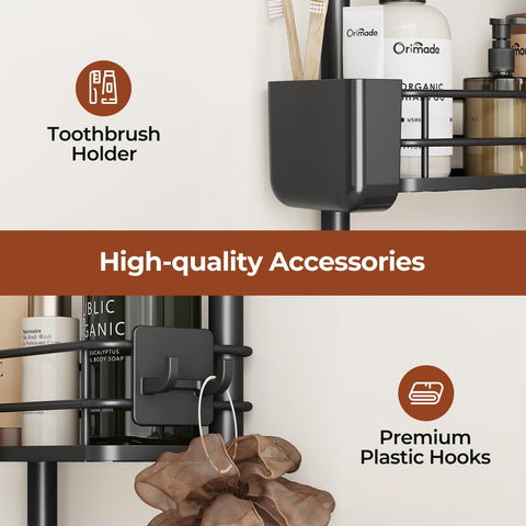 Orimade shelf with tall shampoo bottles showing generous 12.6-inch vertical spacing