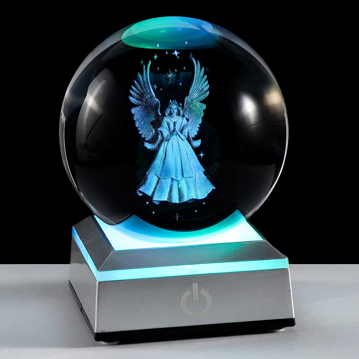 Ornalrist crystal ball front view showing angel and bright clarity