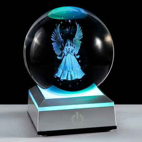 Ornalrist crystal ball front view showing angel and bright clarity