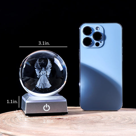 Ornalrist crystal ball lit as nightlight on bedside for soft ambience