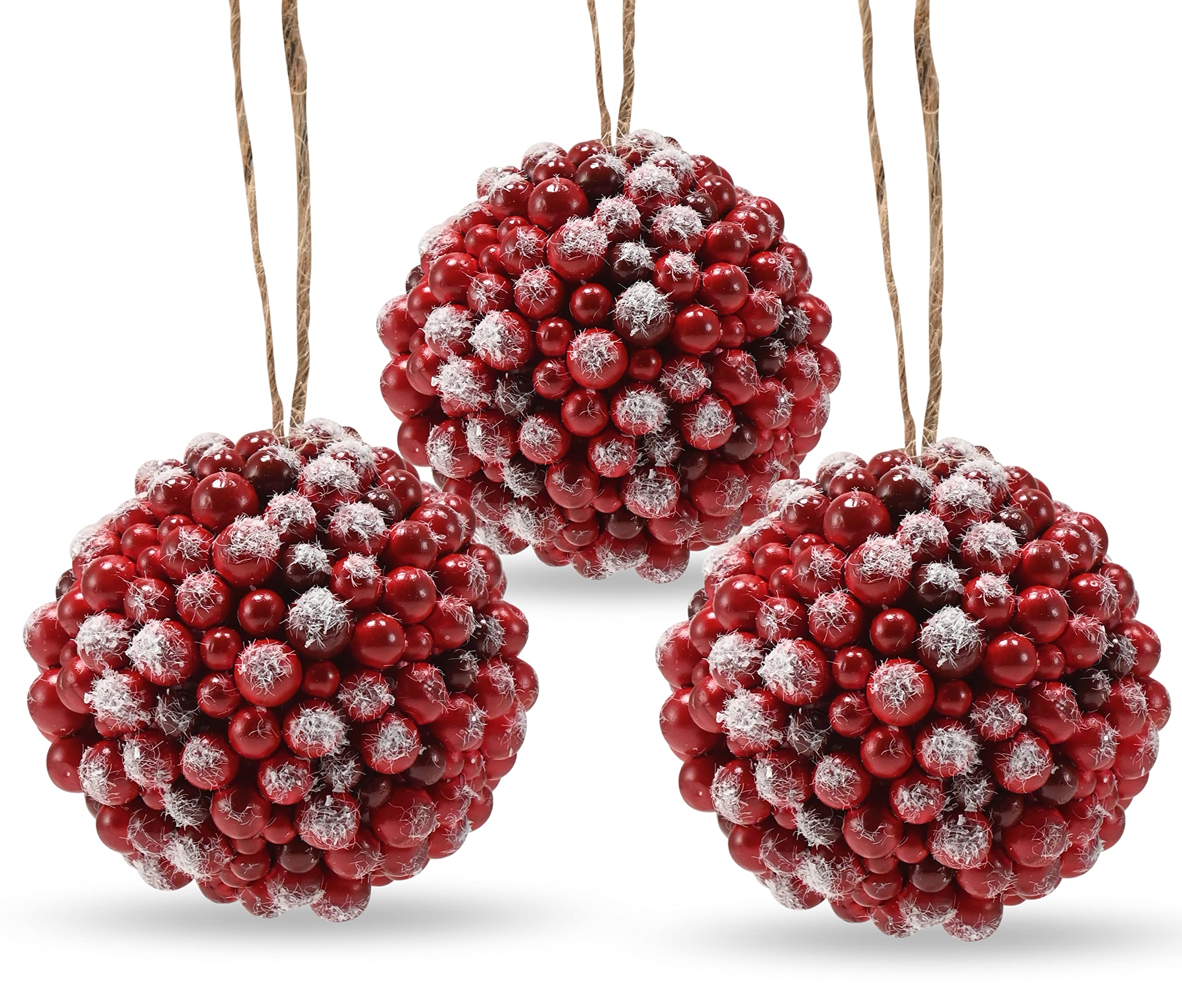 Ornativity front view of frosted cranberry ball showing vibrant red finish and sparkle benefit