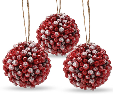 Ornativity front view of frosted cranberry ball showing vibrant red finish and sparkle benefit