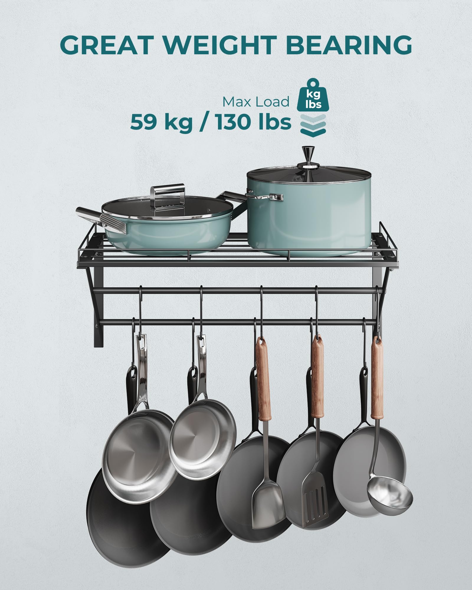 OROPY movable hooks layout demonstrating adjustable spacing for different pots